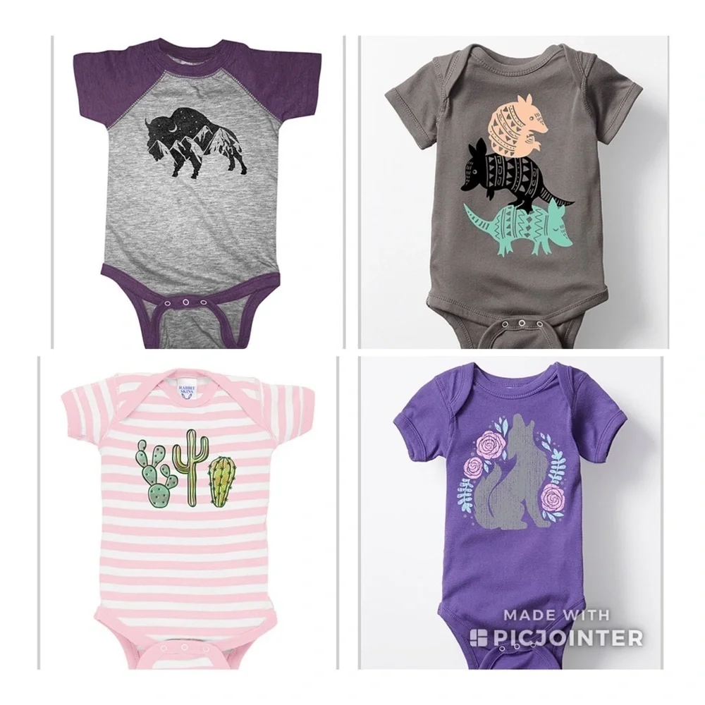 Set of 4 Boho Western Baby Onesies – Southwest Desert Animals Cactus – Size 24M